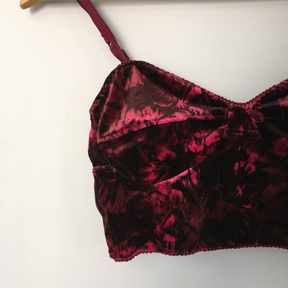 3/$30 Burgundy Floral Velvet Bustier - Picture 5 of 6